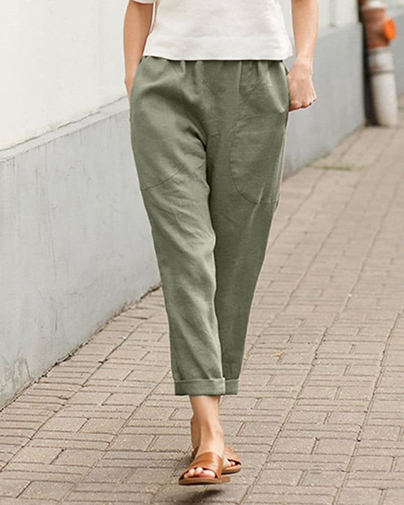 Nuria | Pantalón de Lino Tapered Mujer Cintura Elástica