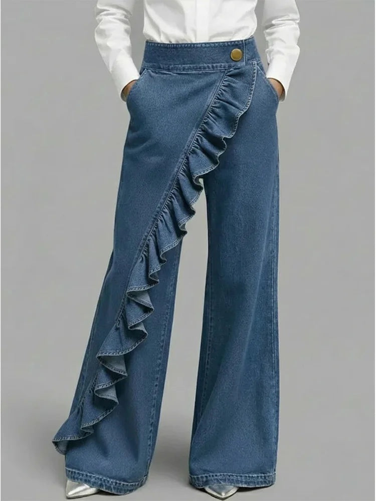 Nuria | Vaqueros Wide Leg con Volantes Mujer Cintura Alta
