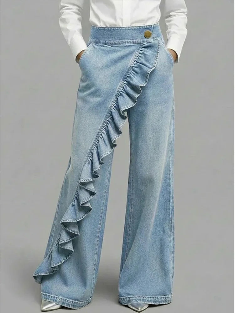 Nuria | Vaqueros Wide Leg con Volantes Mujer Cintura Alta