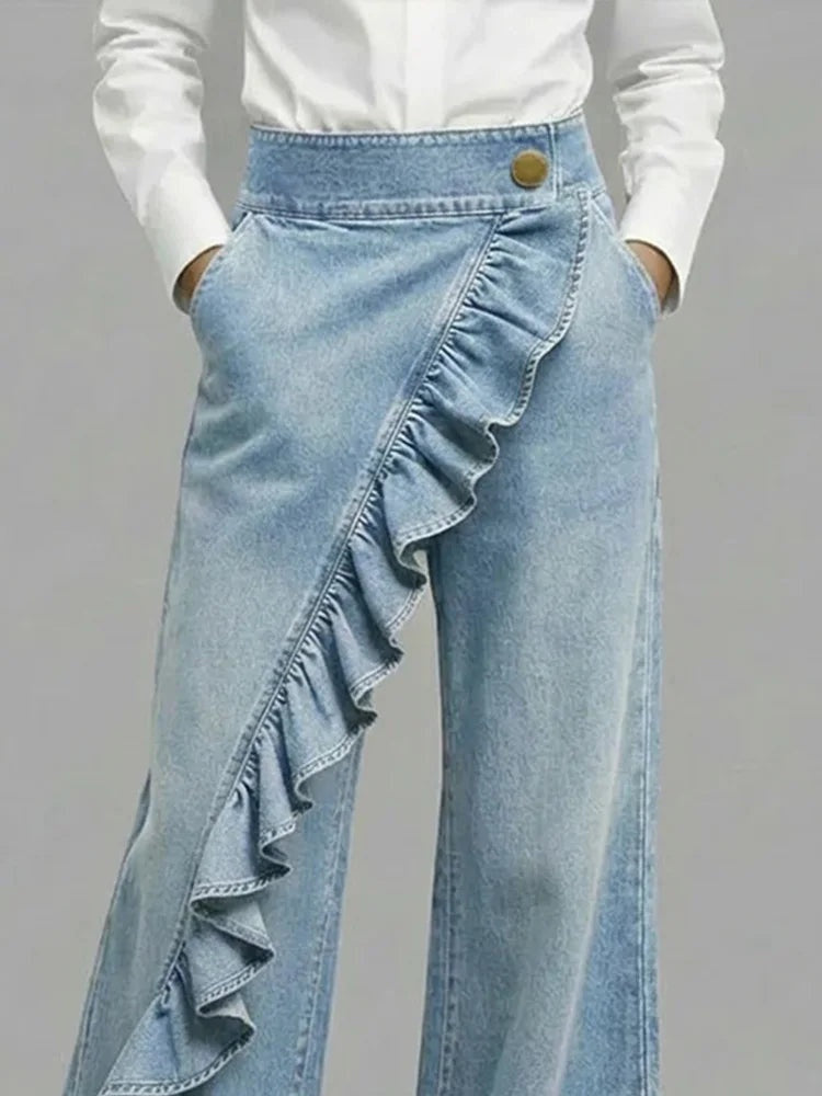 Nuria | Vaqueros Wide Leg con Volantes Mujer Cintura Alta