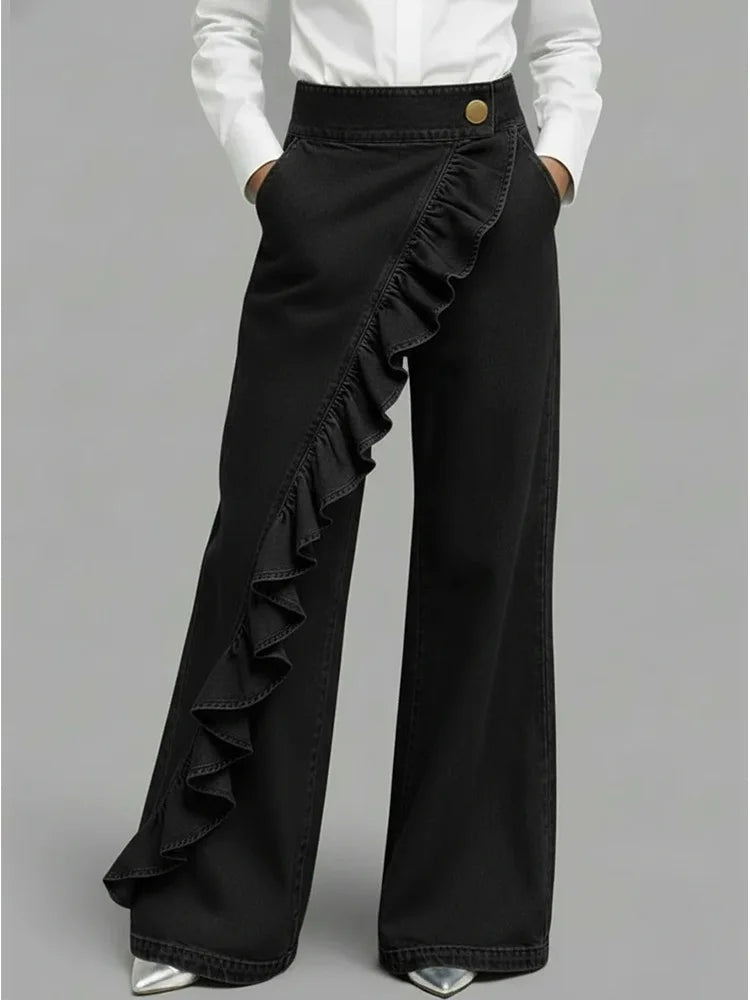 Nuria | Vaqueros Wide Leg con Volantes Mujer Cintura Alta