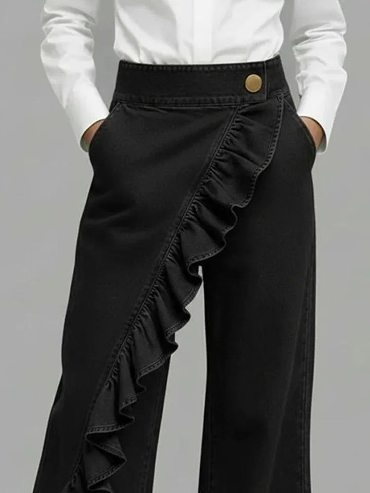Nuria | Vaqueros Wide Leg con Volantes Mujer Cintura Alta