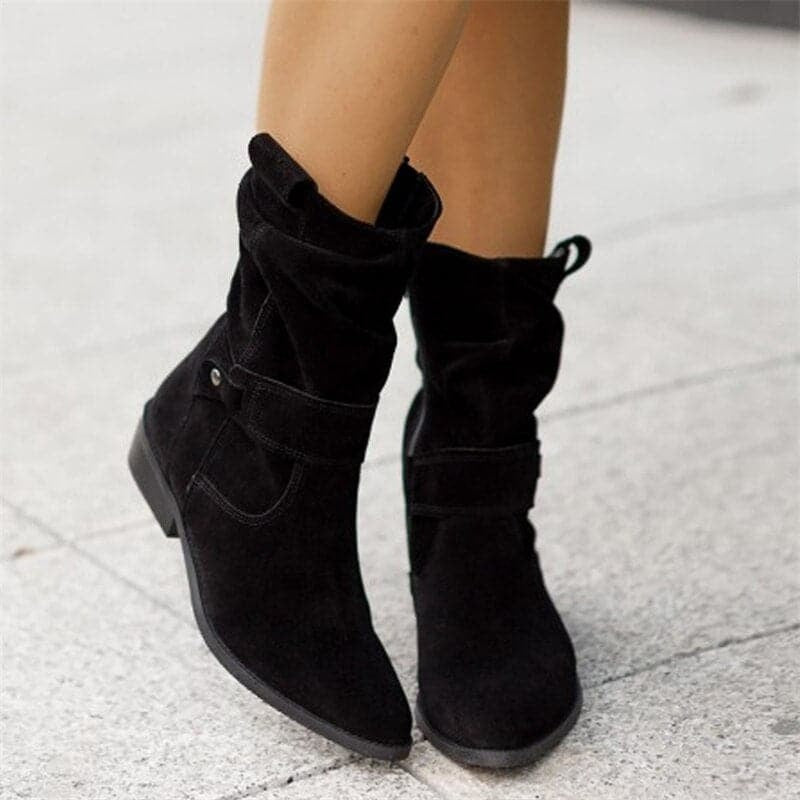 Paloma | Botines de Ante Planos Mujer Caña Media Hebilla
