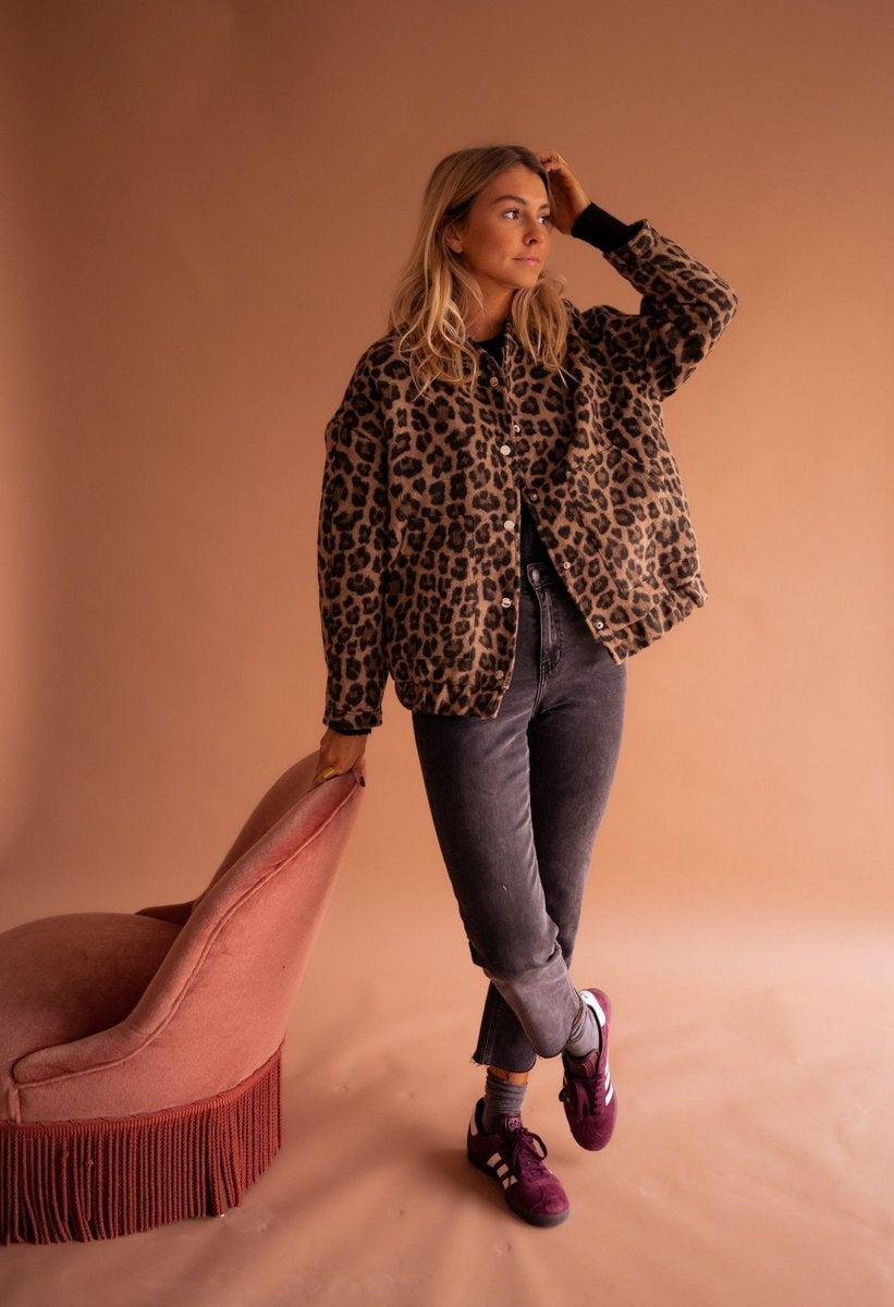 Paloma | Cazadora Acolchada Estampado Leopardo Mujer Oversize Botones