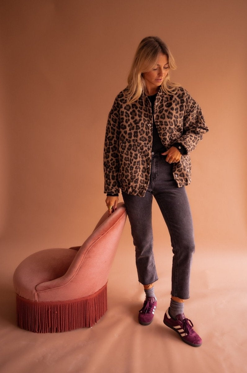 Paloma | Cazadora Acolchada Estampado Leopardo Mujer Oversize Botones