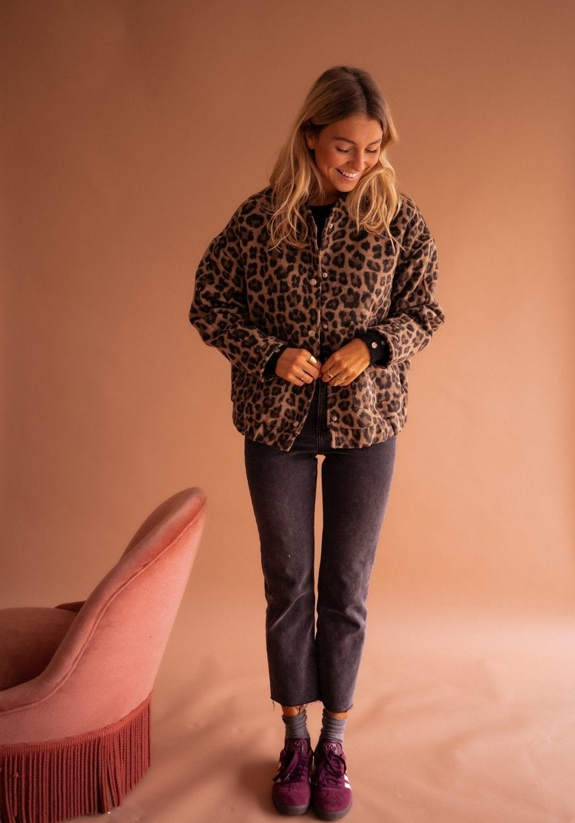 Paloma | Cazadora Acolchada Estampado Leopardo Mujer Oversize Botones