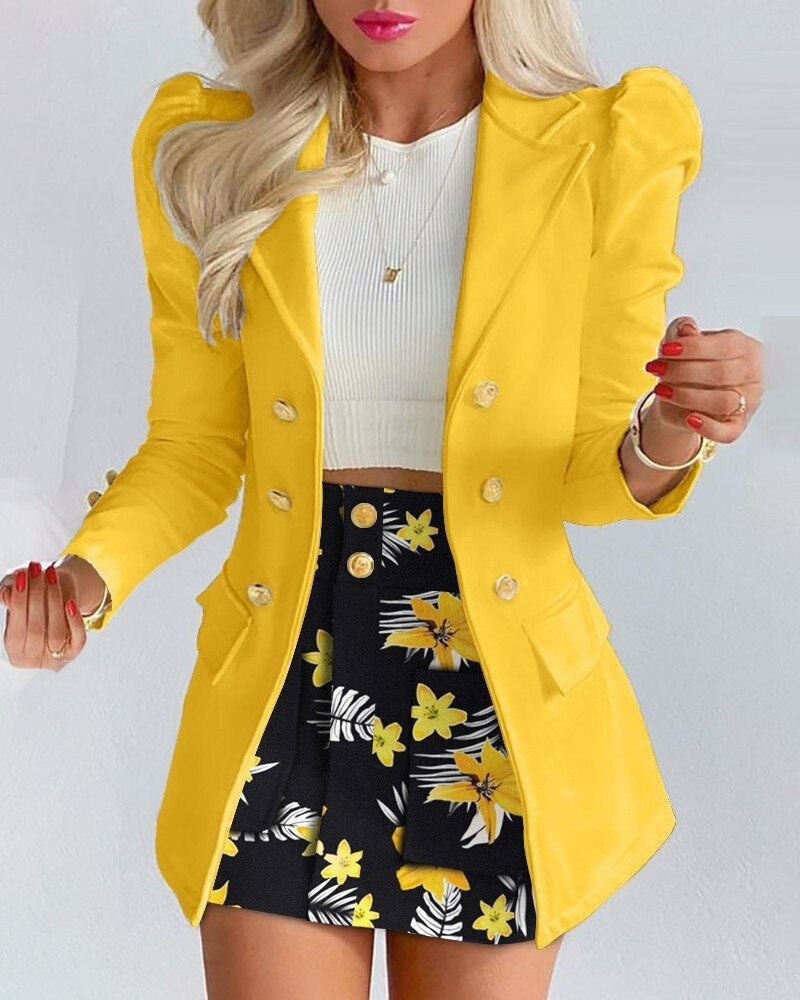 Paloma | Conjunto Blazer Estampado Floral Mujer Falda Mini Botones