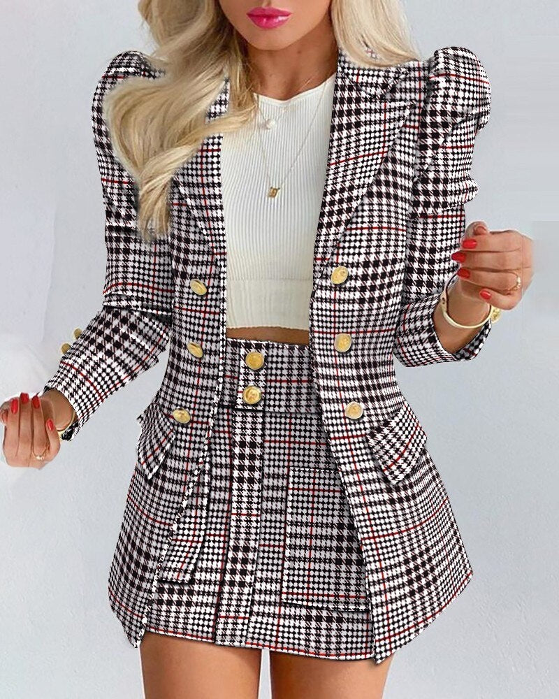 Paloma | Conjunto Blazer Estampado Floral Mujer Falda Mini Botones