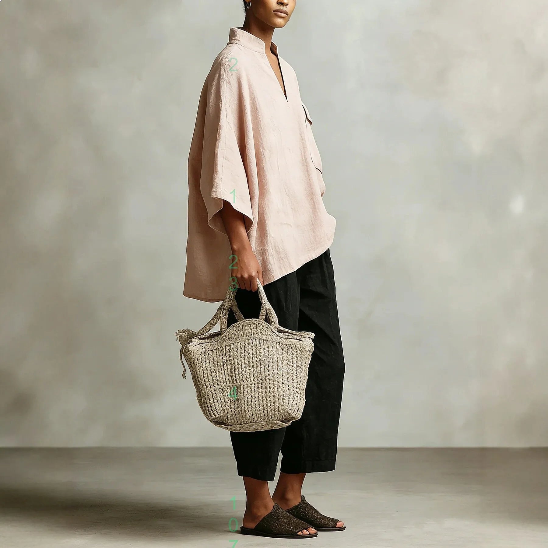 Paloma | Conjunto Poncho de Lino Mujer Dos Piezas Escote V