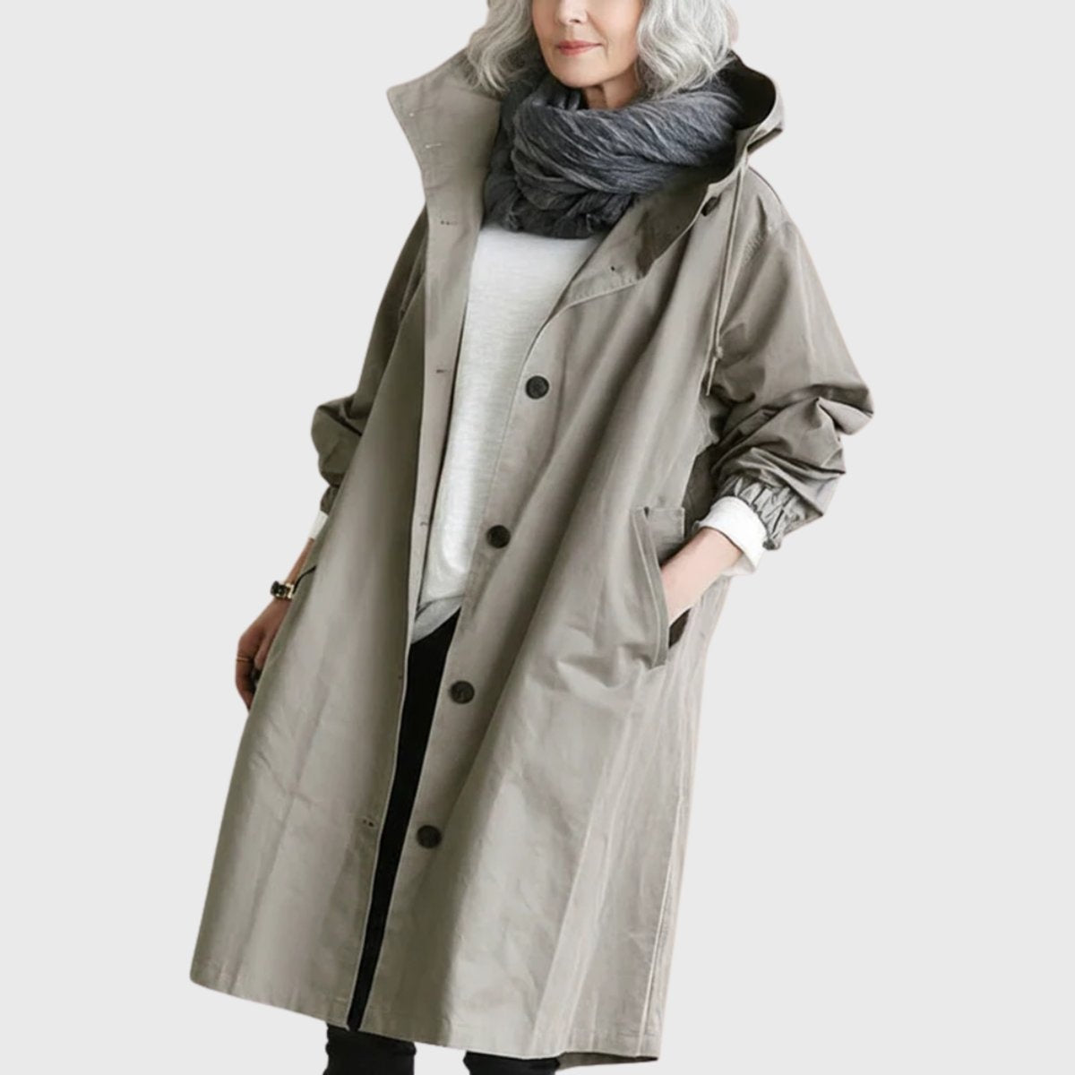 Paloma | Parka Impermeable Larga Mujer con Capucha Corte Amplio