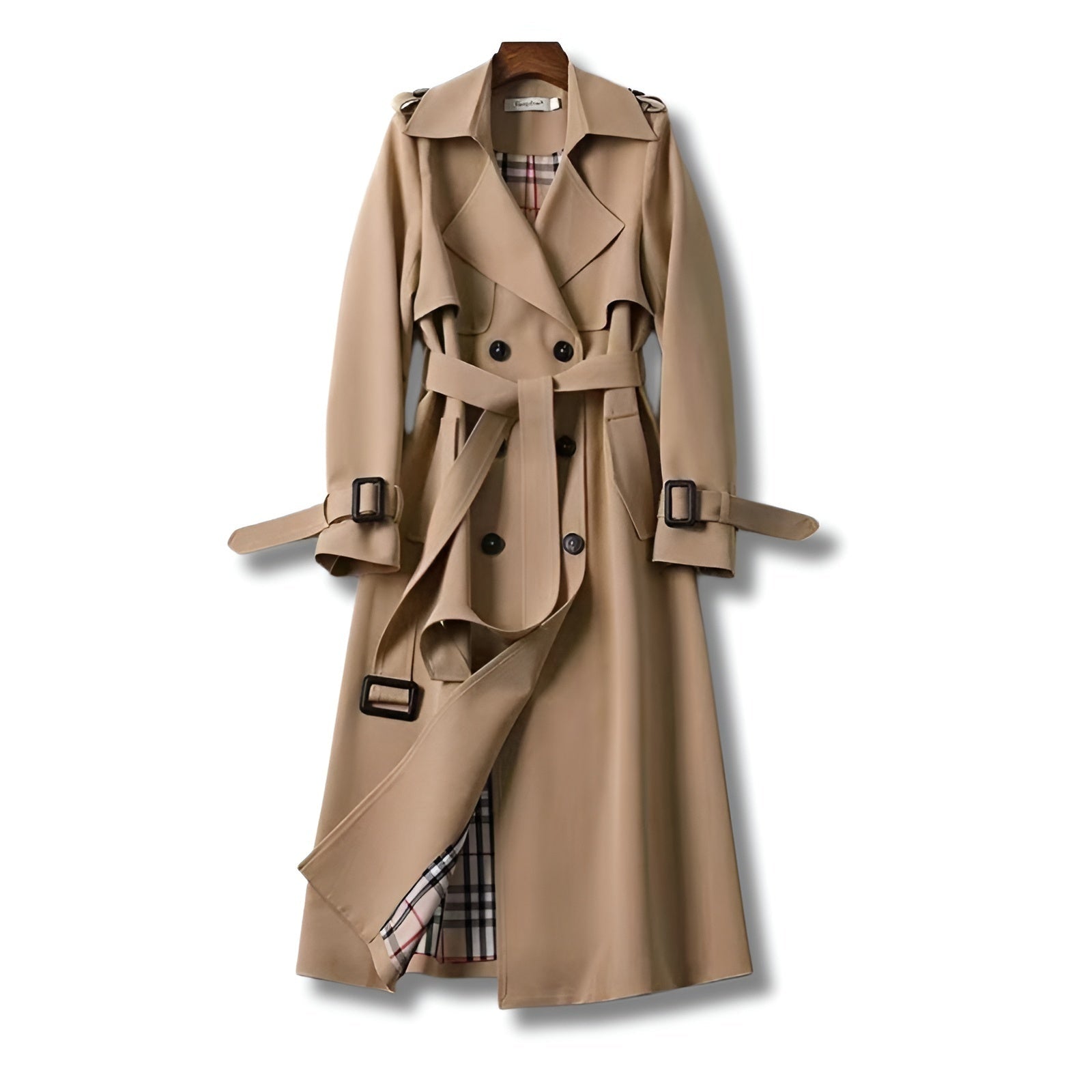 Paloma | Trench Coat Largo Mujer Cinturón Forro de Cuadros