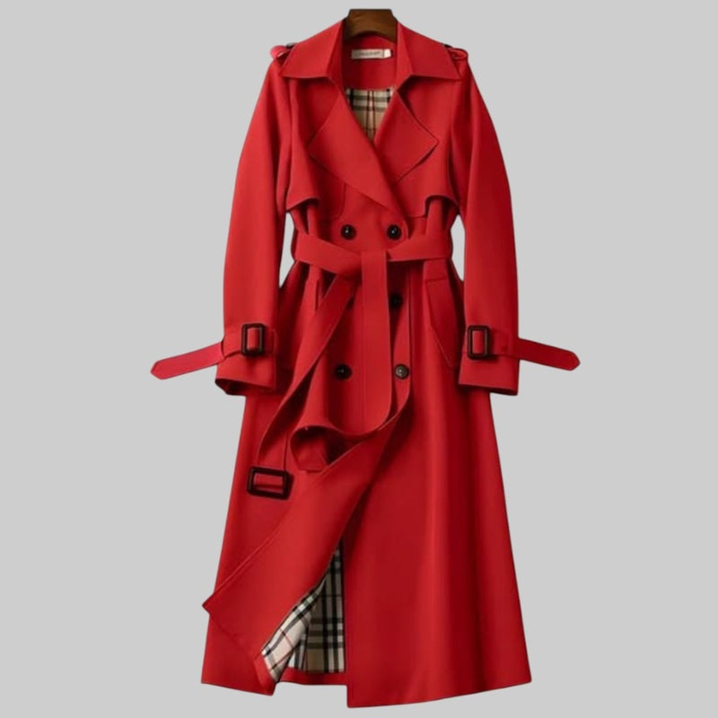 Paloma | Trench Coat Largo Mujer Cinturón Forro de Cuadros