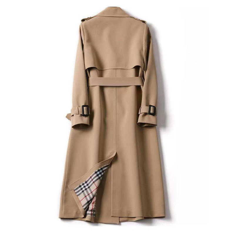 Paloma | Trench Coat Largo Mujer Cinturón Forro de Cuadros