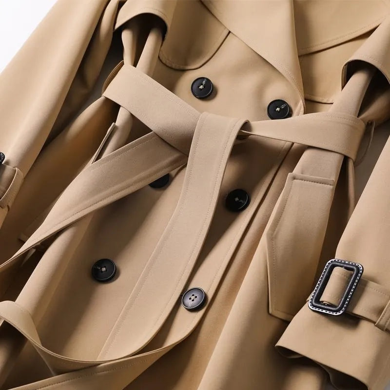 Paloma | Trench Coat Largo Mujer Cinturón Forro de Cuadros