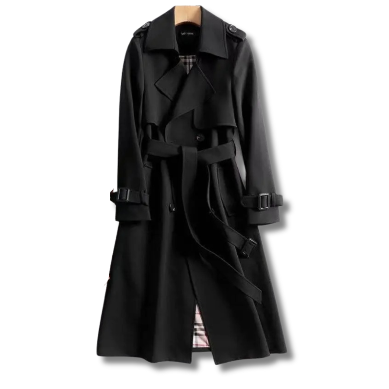 Paloma | Trench Coat Largo Mujer Cinturón Forro de Cuadros