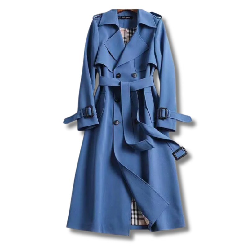 Paloma | Trench Coat Largo Mujer Cinturón Forro de Cuadros