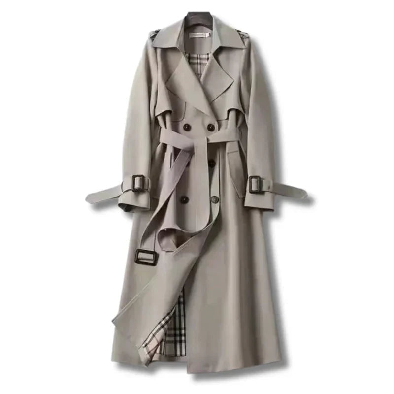 Paloma | Trench Coat Largo Mujer Cinturón Forro de Cuadros