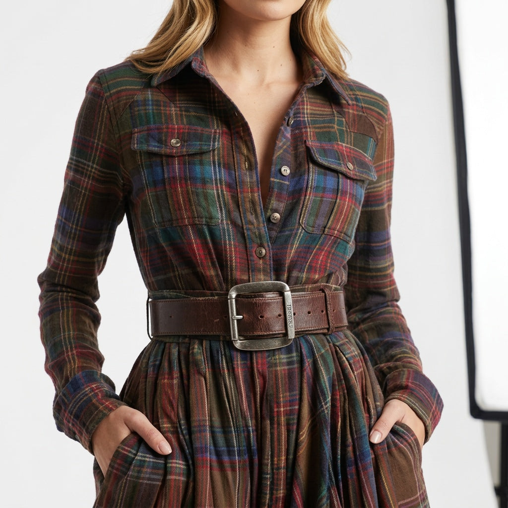 Paloma | Vestido Largo de Invitada Invierno Mujer Manga Larga Cuadros
