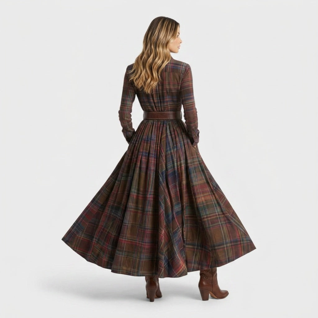 Paloma | Vestido Largo de Invitada Invierno Mujer Manga Larga Cuadros