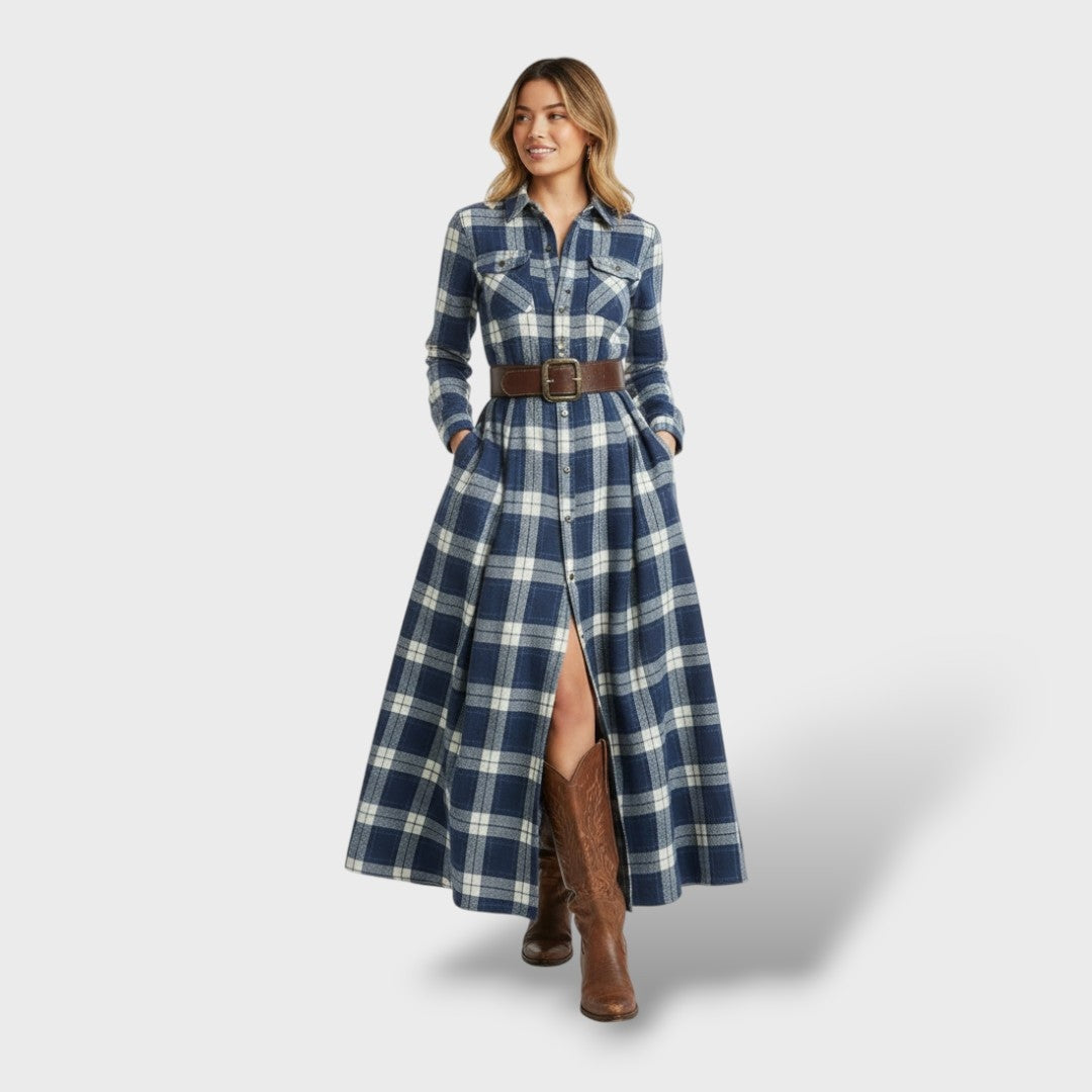 Paloma | Vestido Largo de Invitada Invierno Mujer Manga Larga Cuadros