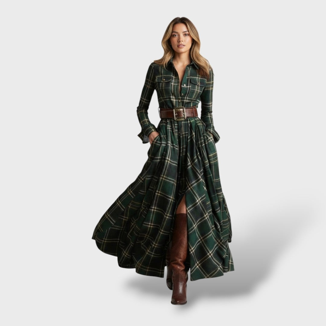 Paloma | Vestido Largo de Invitada Invierno Mujer Manga Larga Cuadros
