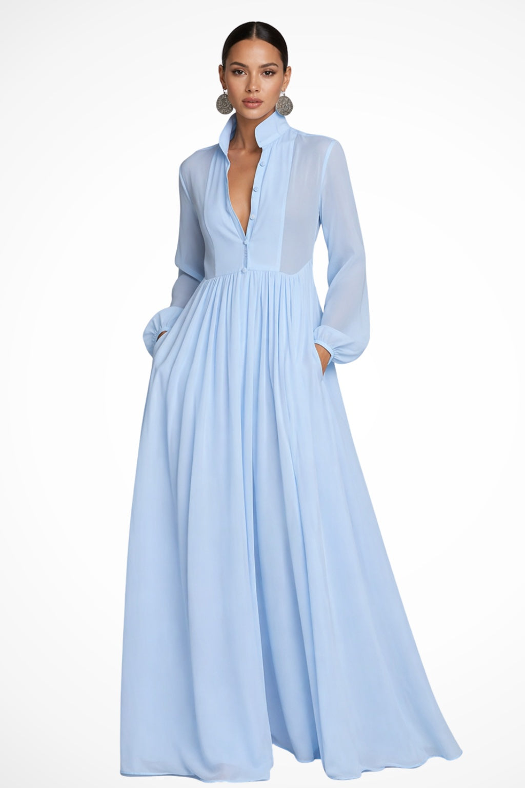 Paloma | Vestido Largo de Novia Sencillo Mujer Manga Larga Gasa