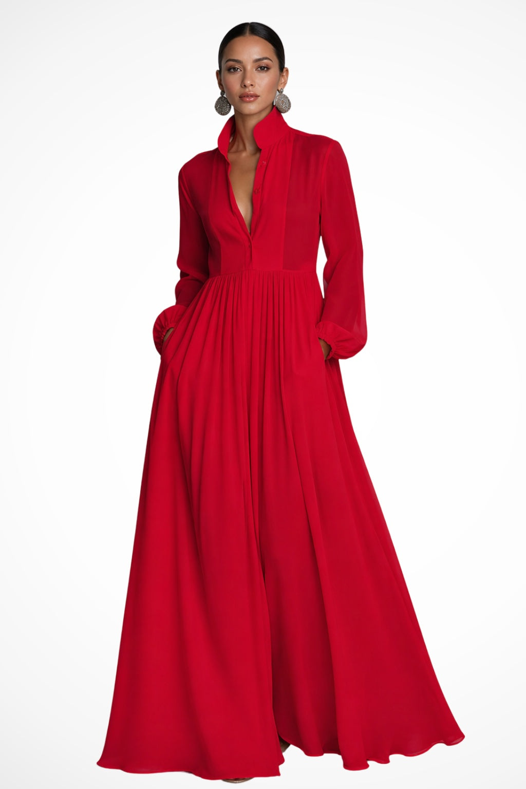 Paloma | Vestido Largo de Novia Sencillo Mujer Manga Larga Gasa