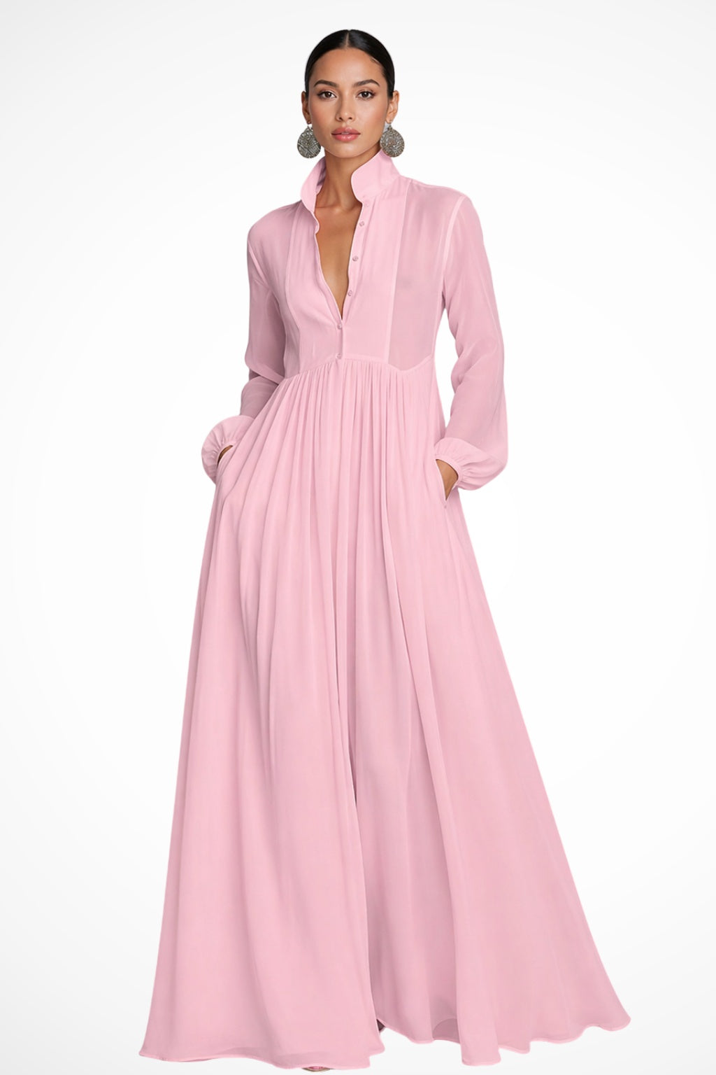 Paloma | Vestido Largo de Novia Sencillo Mujer Manga Larga Gasa