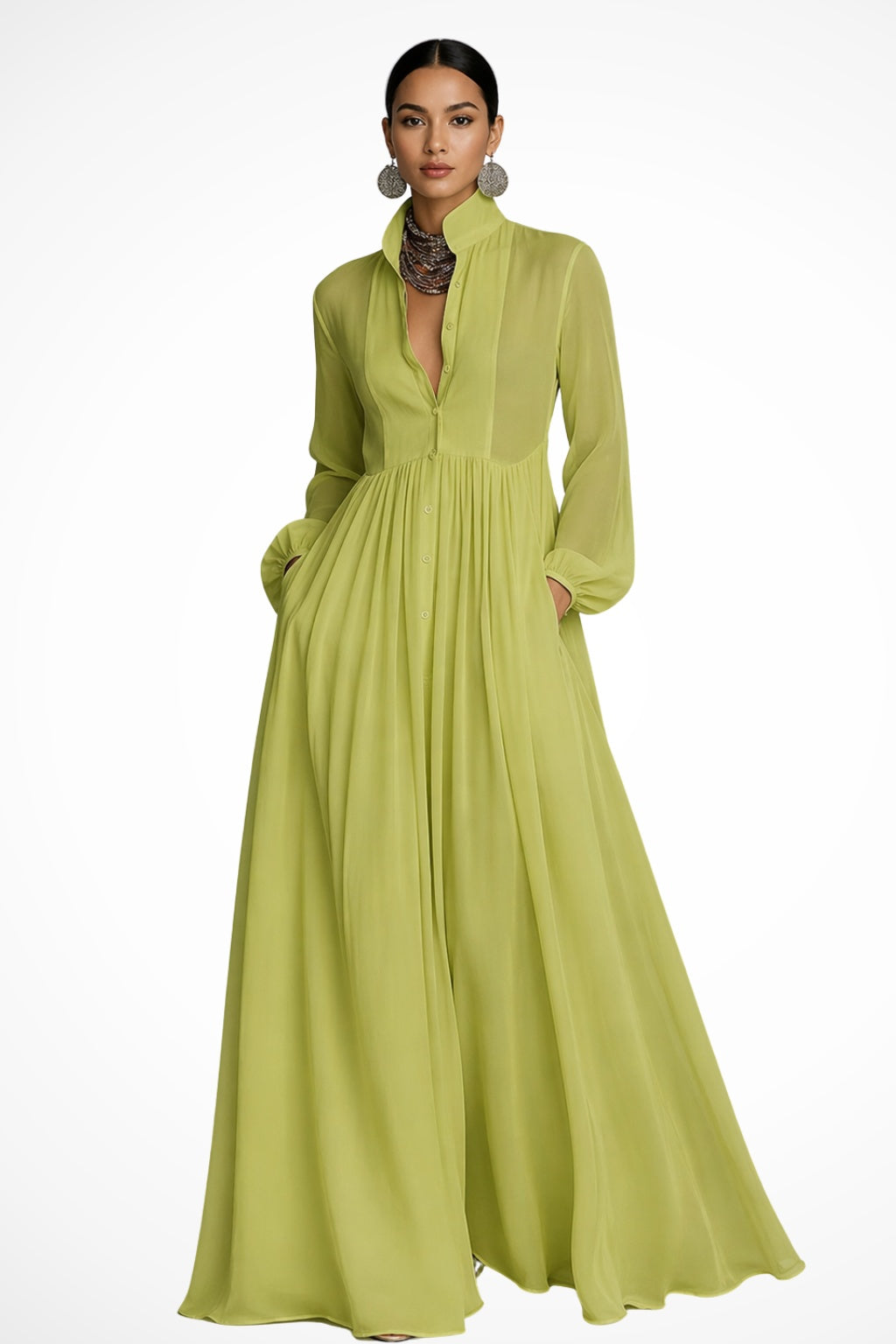 Paloma | Vestido Largo de Novia Sencillo Mujer Manga Larga Gasa