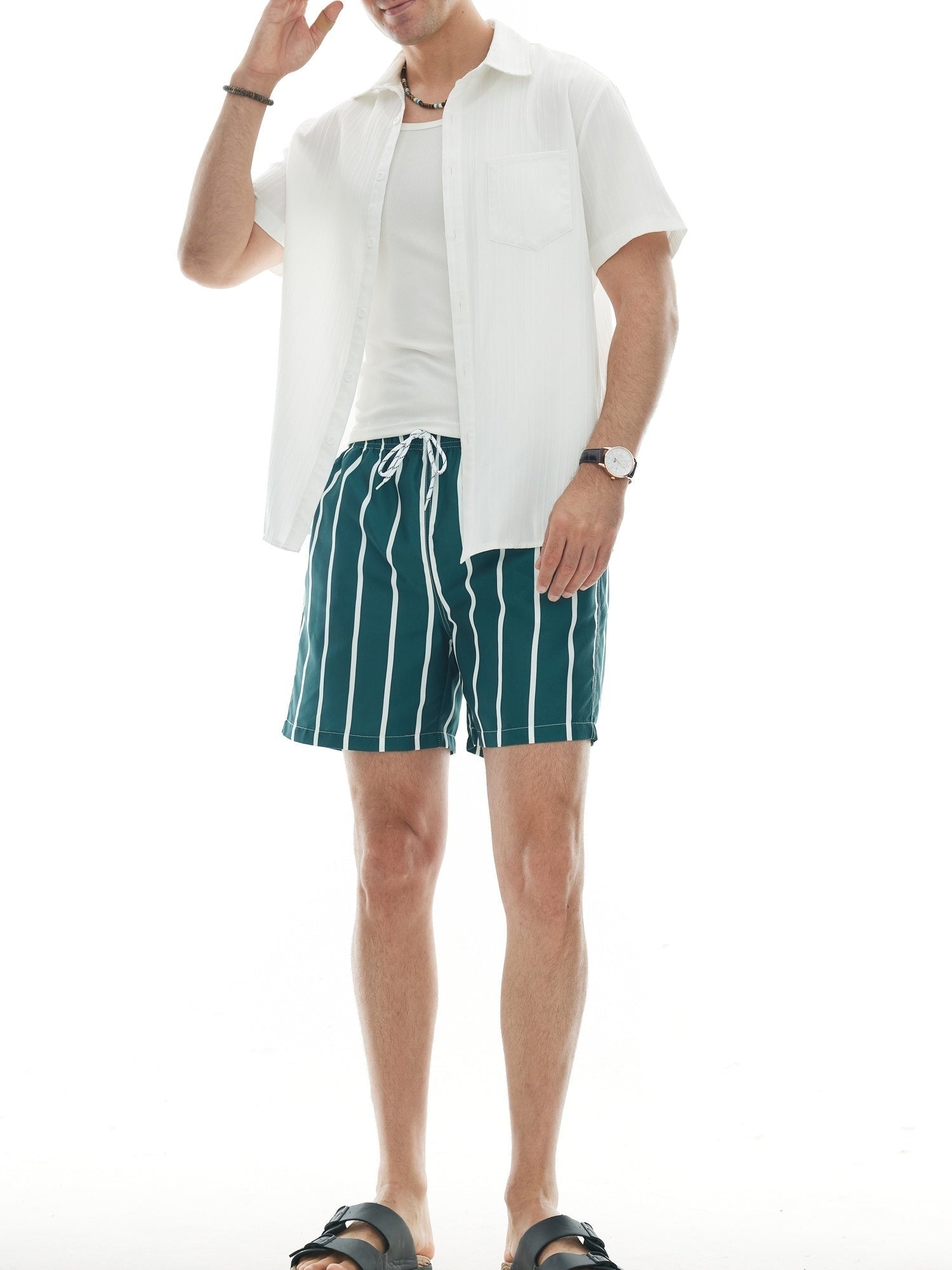 Pantalón Corto de Rayas Hombre Cintura Elástica