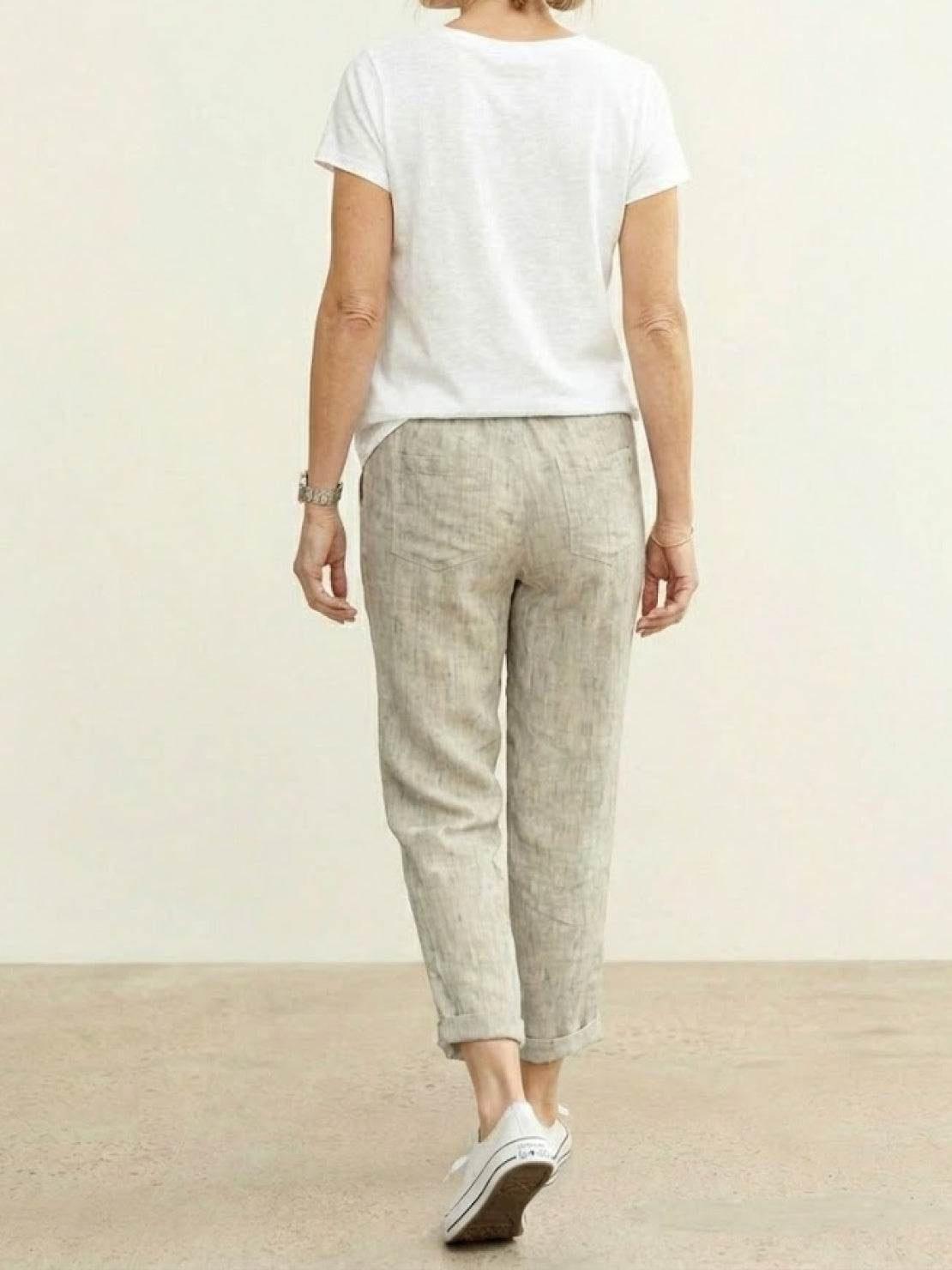 Pantalón de Lino con Cordón Mujer Tobillos