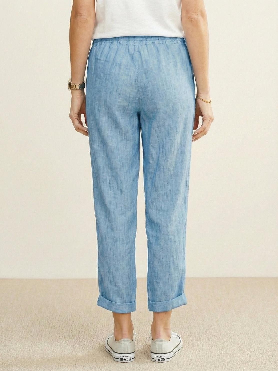 Pantalón de Lino con Cordón Mujer Tobillos