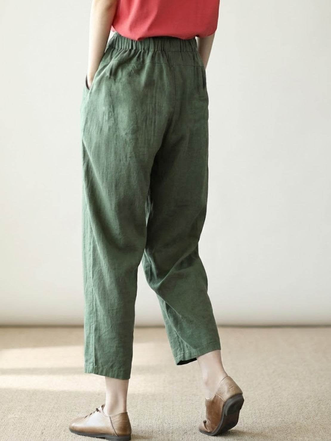 Pantalón de Lino con Cordón Mujer Tobillos