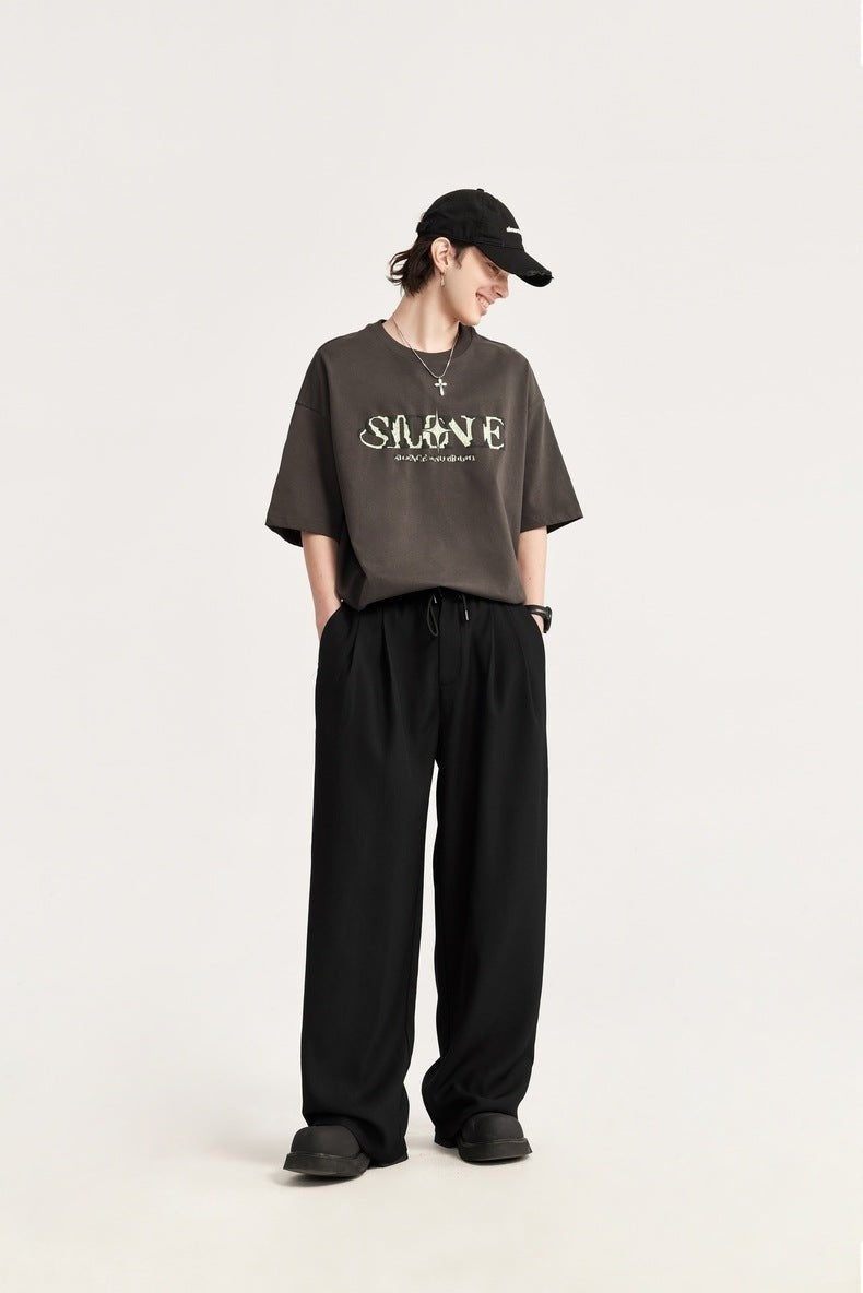 Pantalón de Lino de Pierna Ancha Hombre Plisado