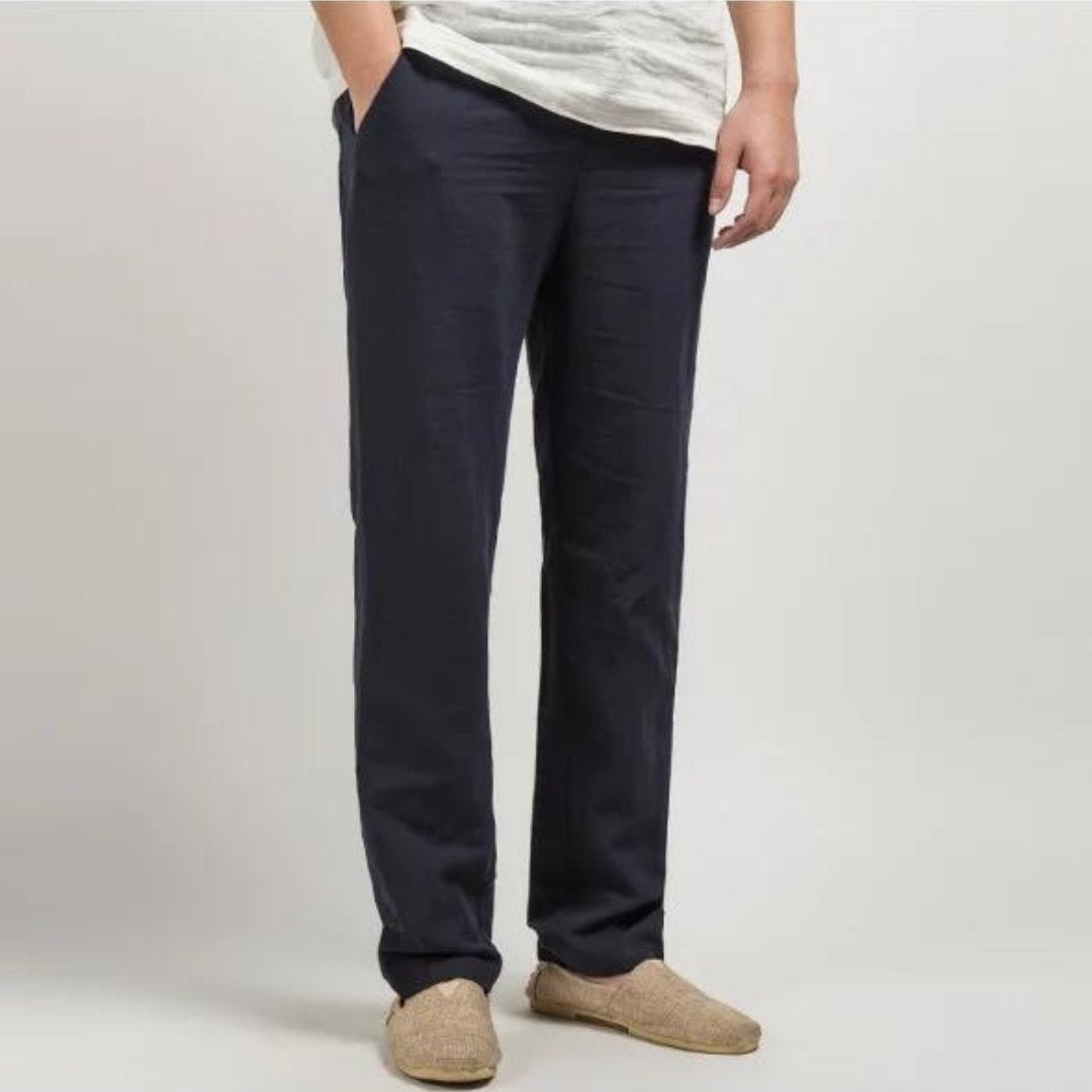 Pantalón de Lino de Pierna Recta Hombre Cintura Elástica