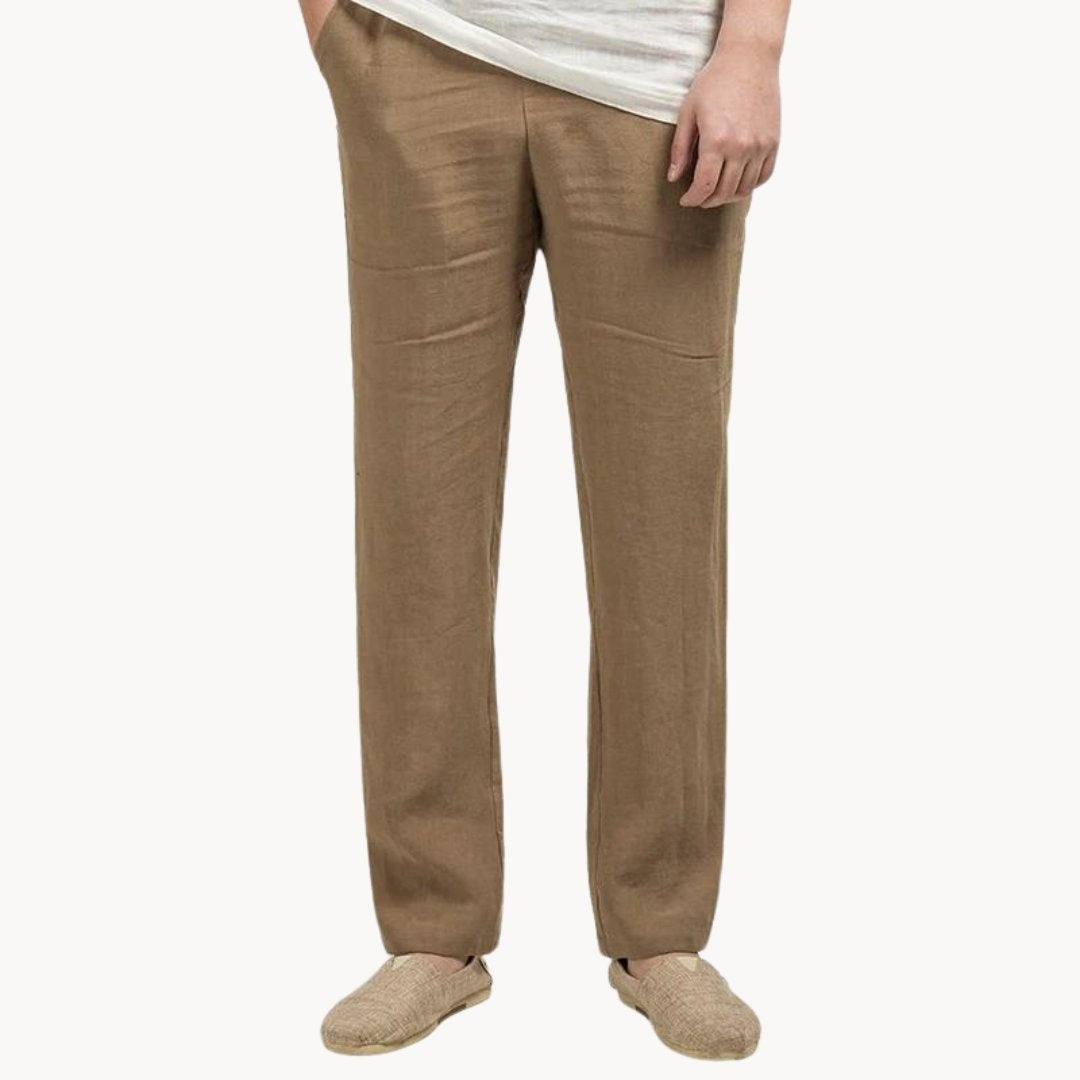 Pantalón de Lino de Pierna Recta Hombre Cintura Elástica