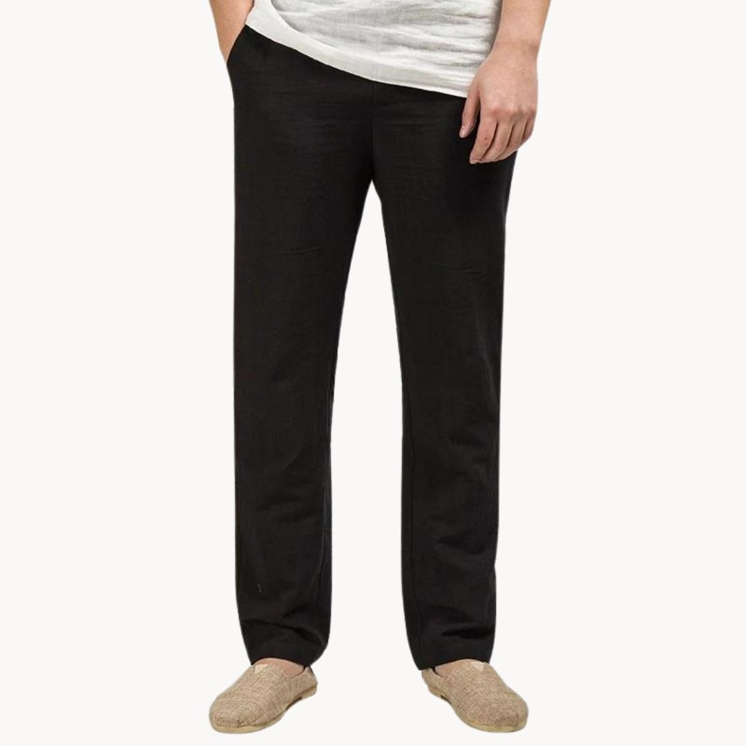 Pantalón de Lino de Pierna Recta Hombre Cintura Elástica