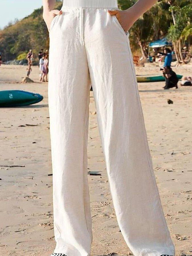Pantalón de Lino Mujer Cintura Alta