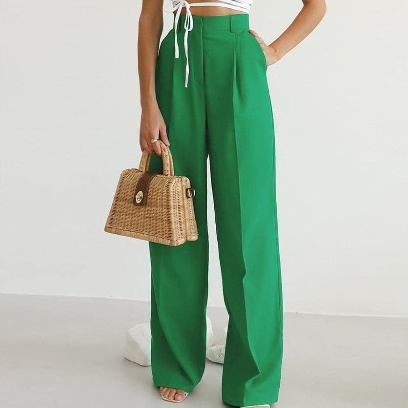 Pantalón Palazzo de Cintura Alta Mujer Plisado