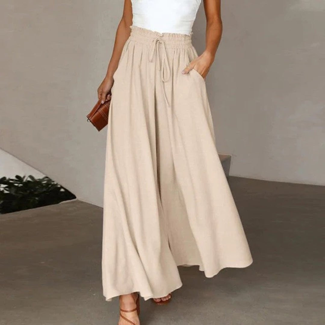 Pantalón de Lino Palazzo de Cintura Alta Hombre Cordón