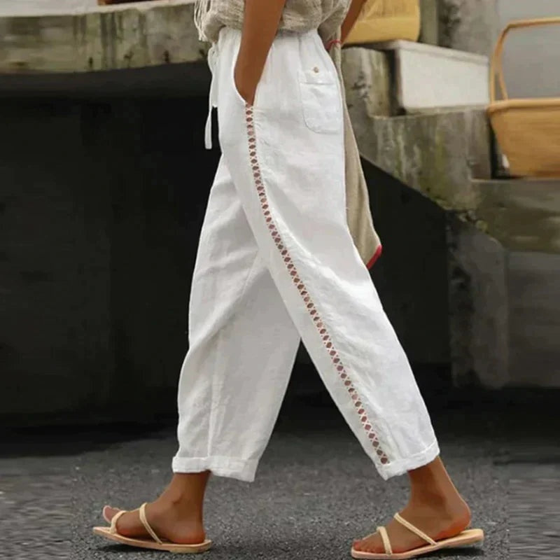 Pantalón Palazzo de Lino Mujer Cintura Ajustable