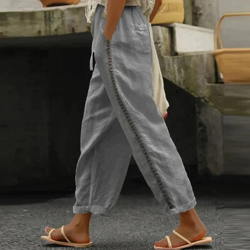 Pantalón Palazzo de Lino Mujer Cintura Ajustable
