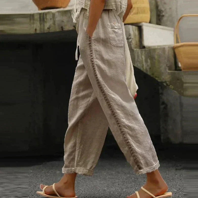 Pantalón Palazzo de Lino Mujer Cintura Ajustable