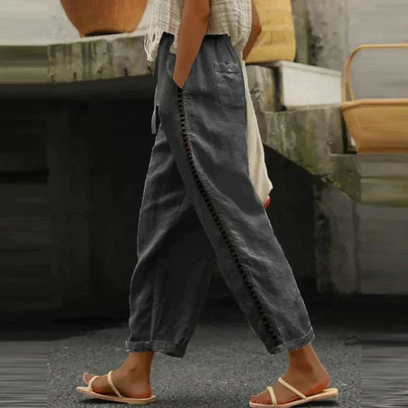 Pantalón Palazzo de Lino Mujer Cintura Ajustable