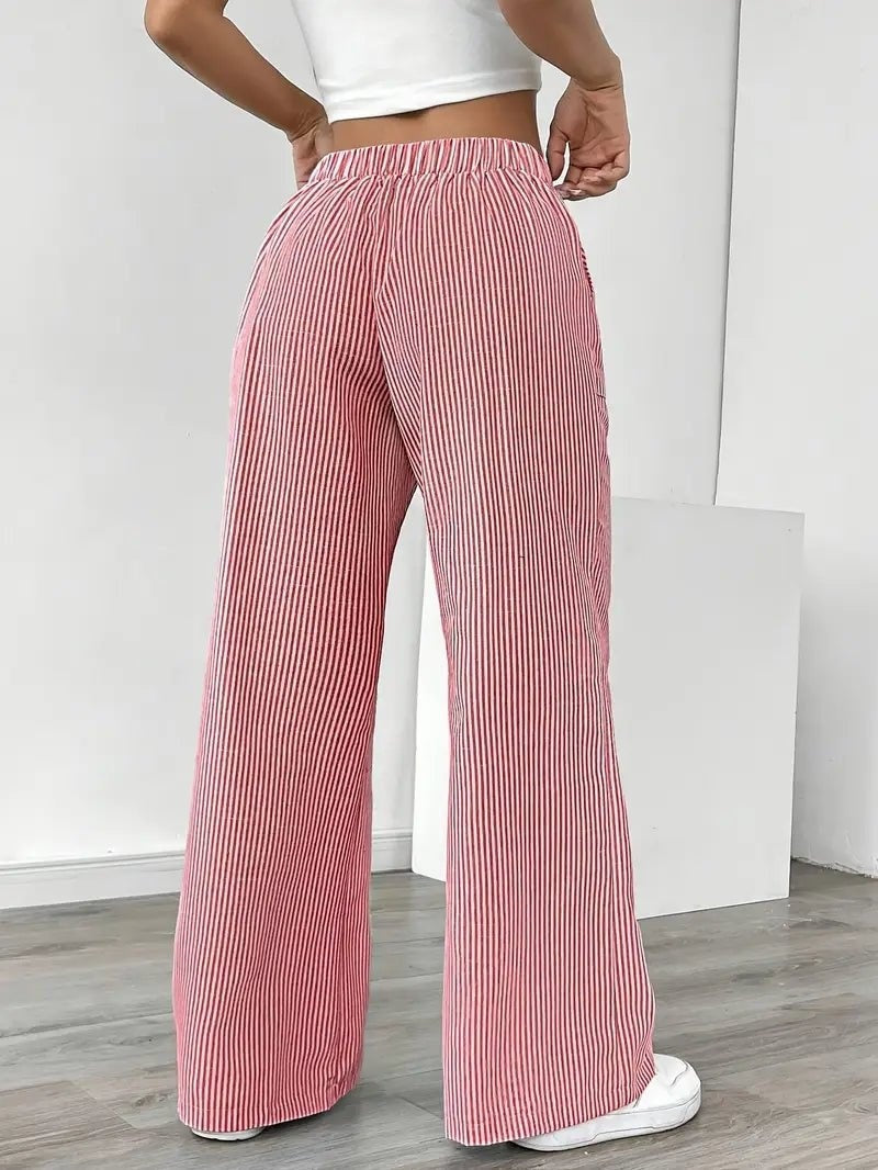 Pantalón Palazzo de Rayas Verticales Mujer Cintura Ajustable