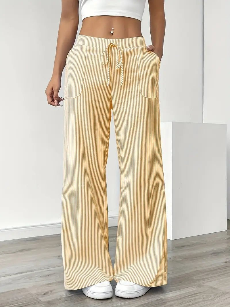 Pantalón Palazzo de Rayas Verticales Mujer Cintura Ajustable