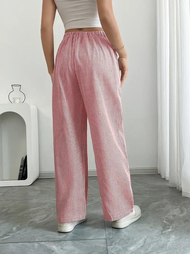 Pantalón Palazzo de Rayas Verticales Mujer Cintura Ajustable