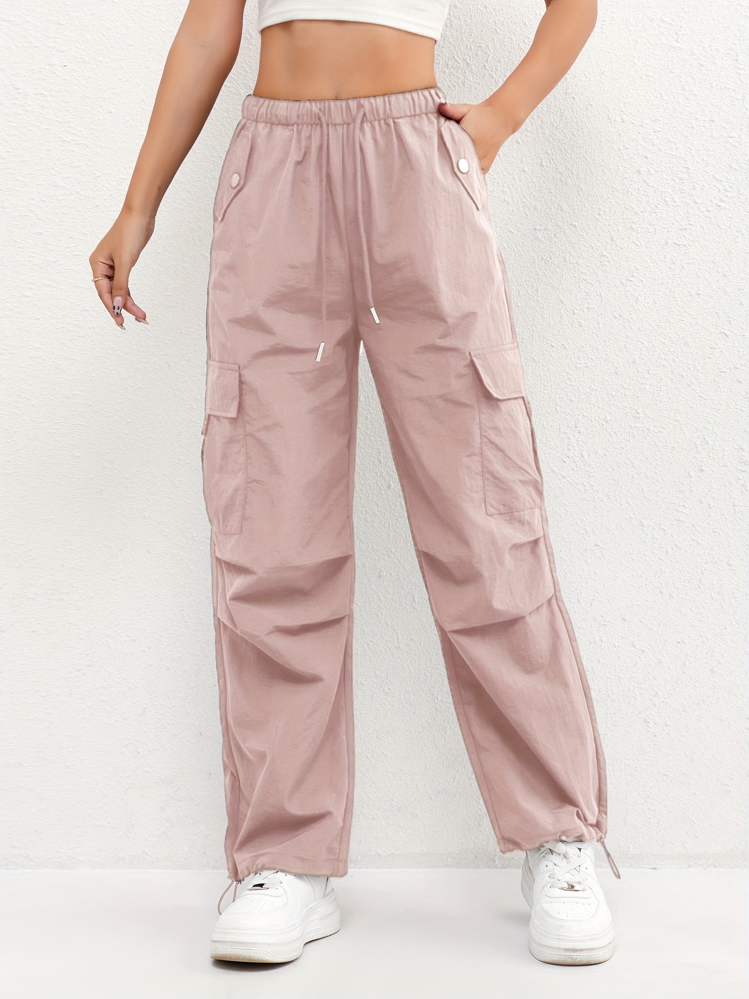 Pantalones Cargo Mujer Cintura Elástica Bajos Ajustables