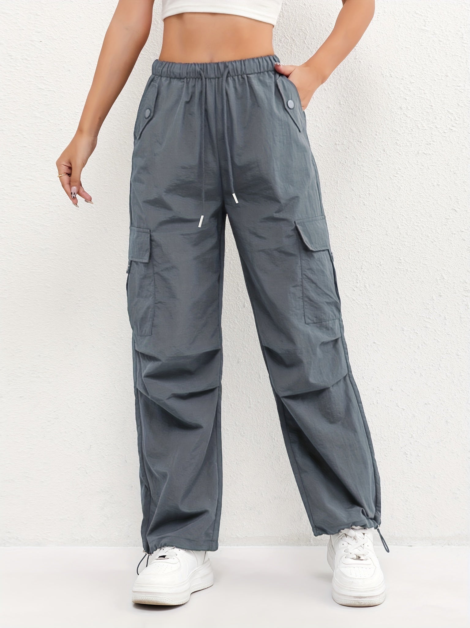Pantalones Cargo Mujer Cintura Elástica Bajos Ajustables