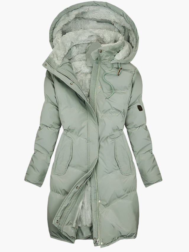 Parka Acolchada Mujer con Capucha Borreguito Larga